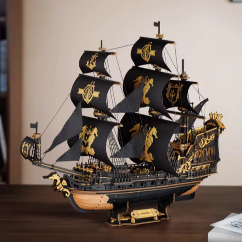 3D Puzzle Wooden Seahouse Barque Model kits Build Home Desk Decoration Gift For Teens and Adults