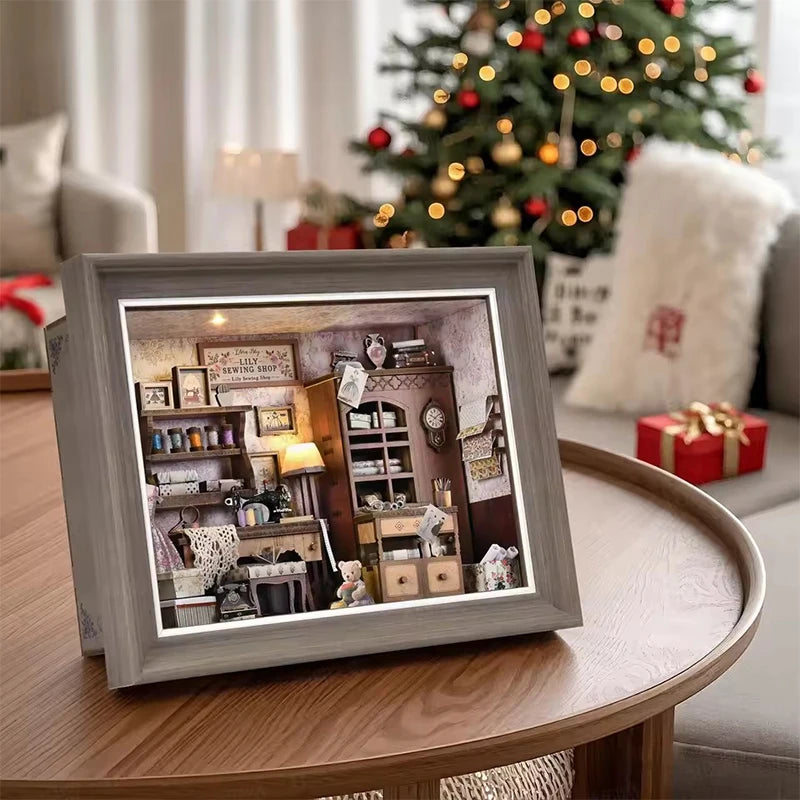 DIY Book Nook Bookshop Kit Photo Miniature Wooden Dollhouse with Light Bookshelf Insert 3D Puzzle Decor For Friend Birthday Gift