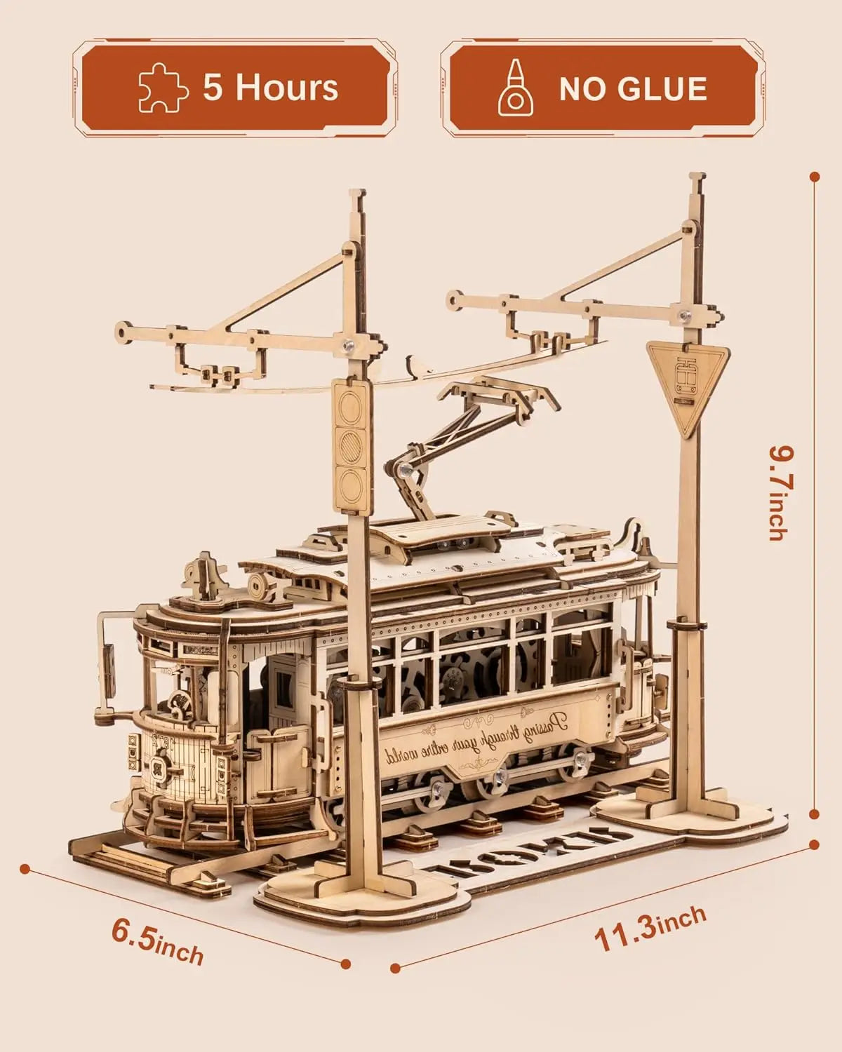 Wooden Toy Tram Train Set 3D Wooden Puzzles Model Car Kits with Railway  for Adults to Build for Christmas