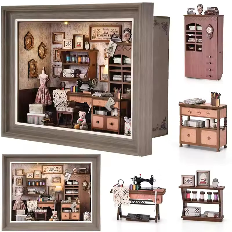 DIY Book Nook Bookshop Kit Photo Miniature Wooden Dollhouse with Light Bookshelf Insert 3D Puzzle Decor For Friend Birthday Gift
