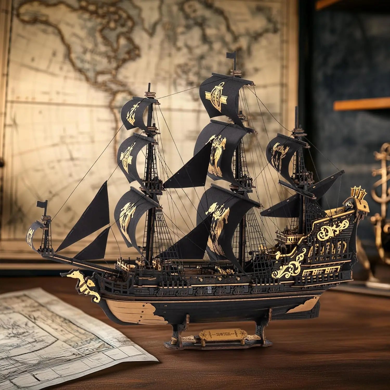 3D Puzzle Wooden Seahouse Barque Model kits Build Home Desk Decoration Gift For Teens and Adults