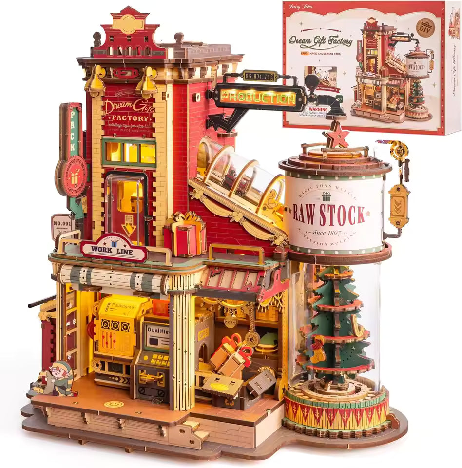 Wooden Music Box Christmas Dream Gift Factory 3D Wooden Puzzles Wooden Model Kits Build Best Gifts for Kids Adults