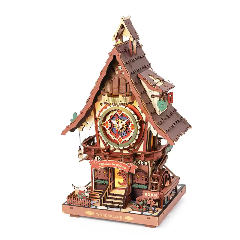 3D Wooden Puzzle Cuckoo Clock Kit Black Forest Style with Working Bird DIY Clock Model Kit for Kids Adults Model