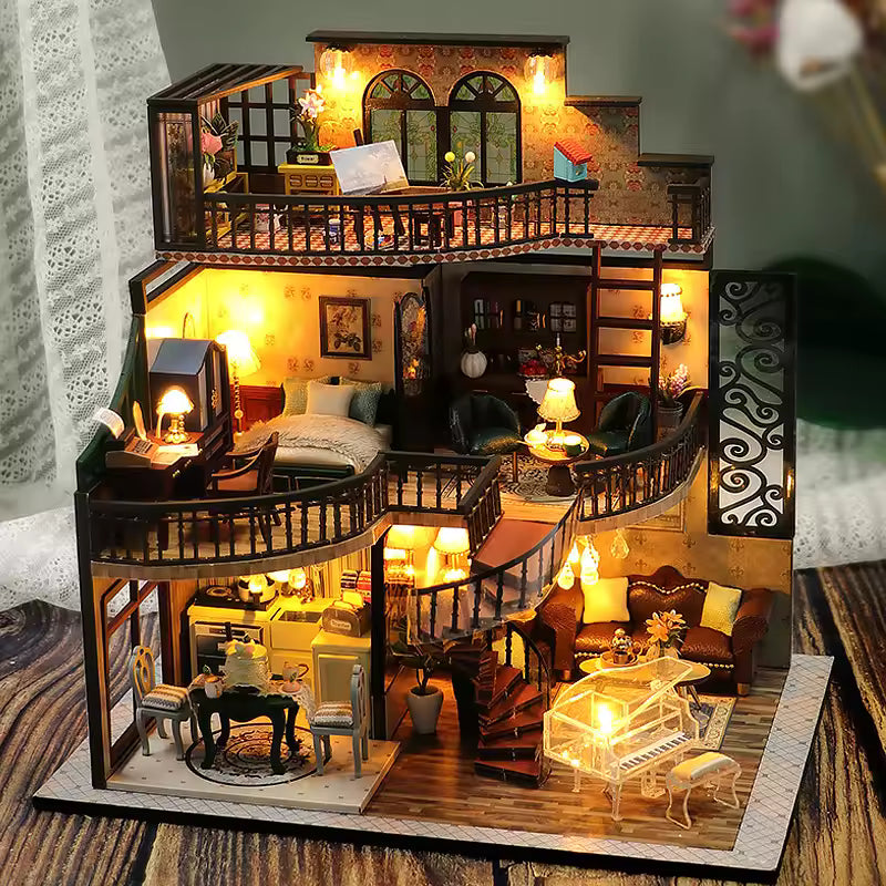 Wooden Doll House 3D Puzzle Assembly Building Model Kit Production Small Room Toys Home Bedroom Decoration With Furniture Ligh