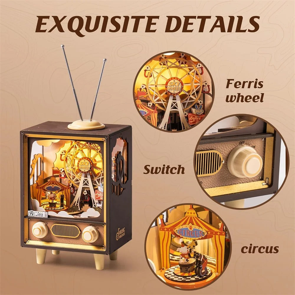 Music Box Sunset Carnival with Light 3D Wooden Puzzle Kits Toys for Children Kids Birthday Gifts AMT01