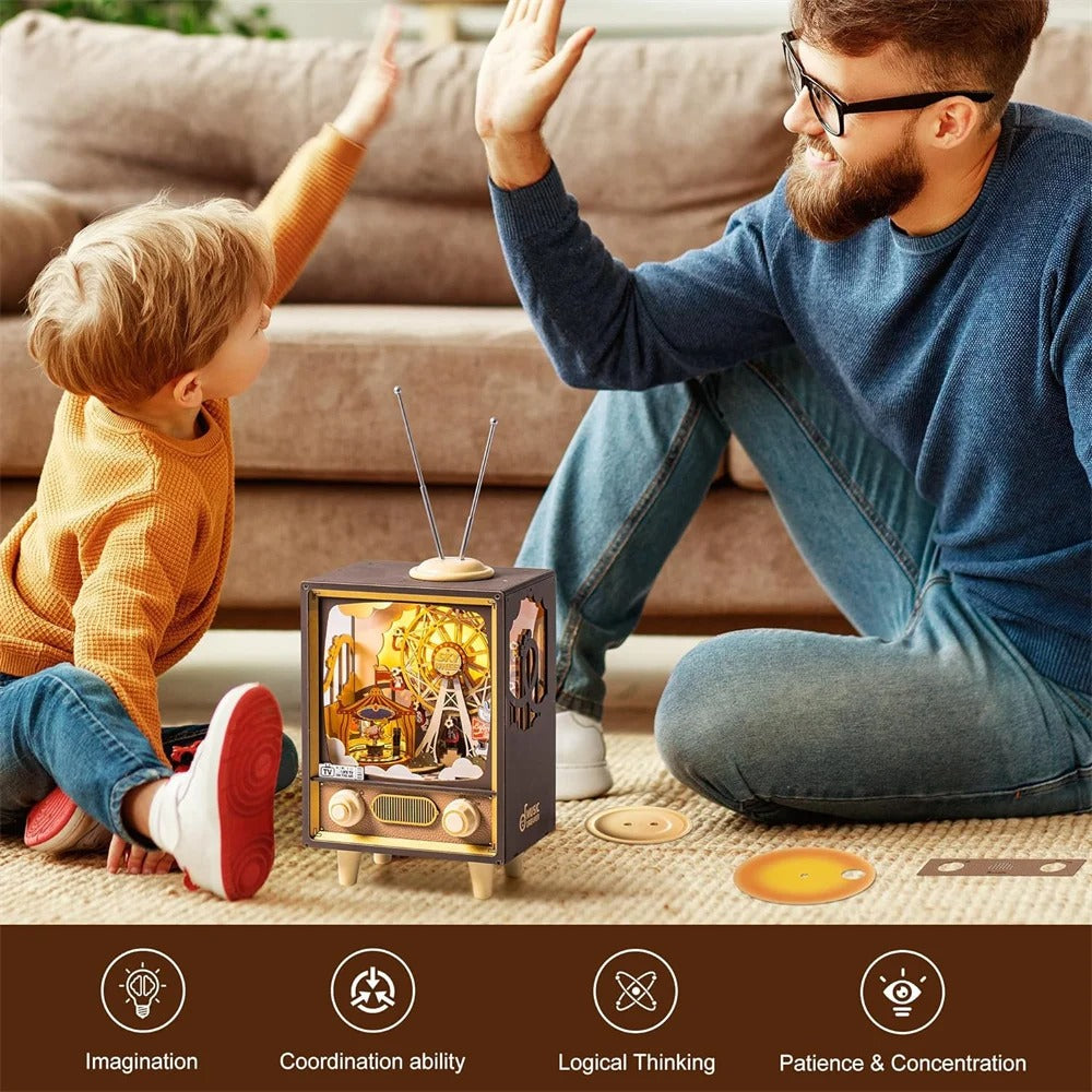 Music Box Sunset Carnival with Light 3D Wooden Puzzle Kits Toys for Children Kids Birthday Gifts AMT01