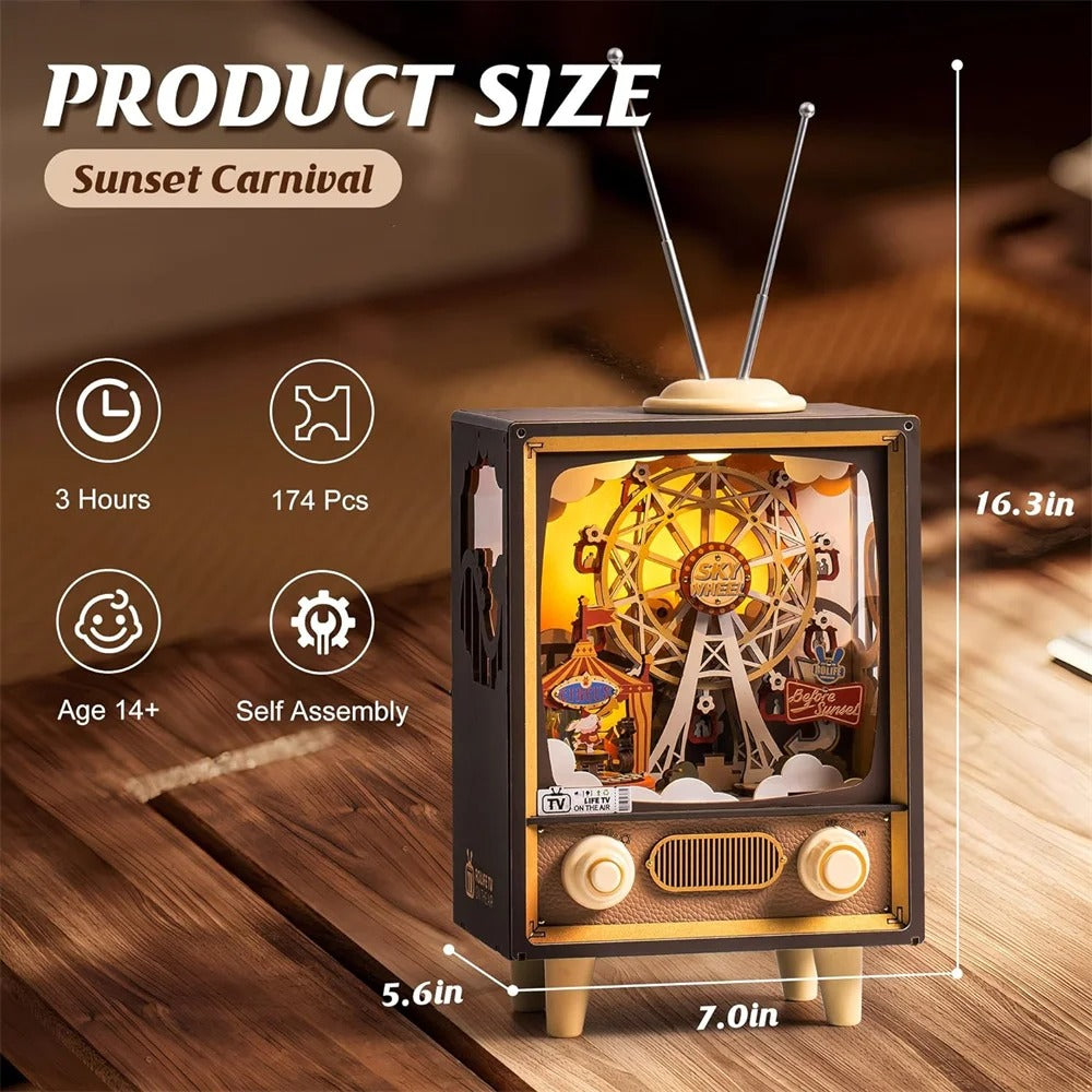 Music Box Sunset Carnival with Light 3D Wooden Puzzle Kits Toys for Children Kids Birthday Gifts AMT01