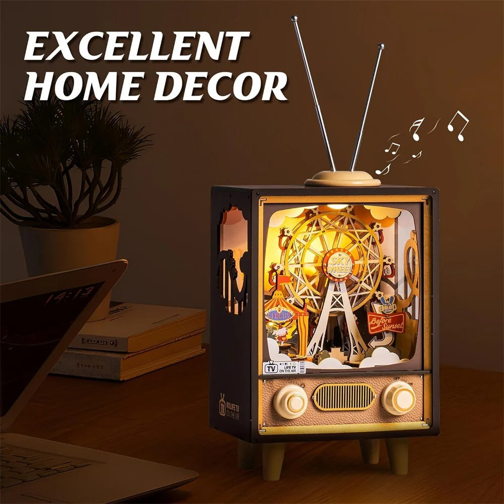 Music Box Sunset Carnival with Light 3D Wooden Puzzle Kits Toys for Children Kids Birthday Gifts AMT01