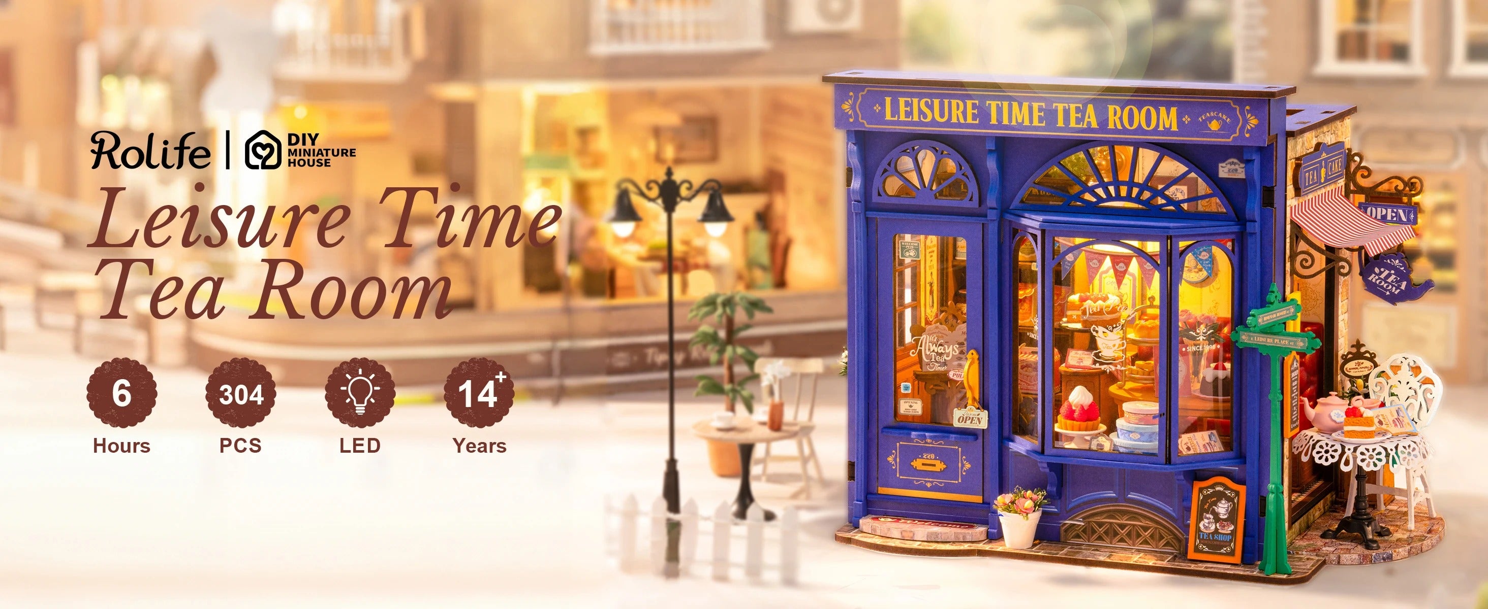 Rolife Leisure Time Tea Room DIY Miniature Dollhouse Kit Crafts Hobbies Amazing Gift for Women Children DG1