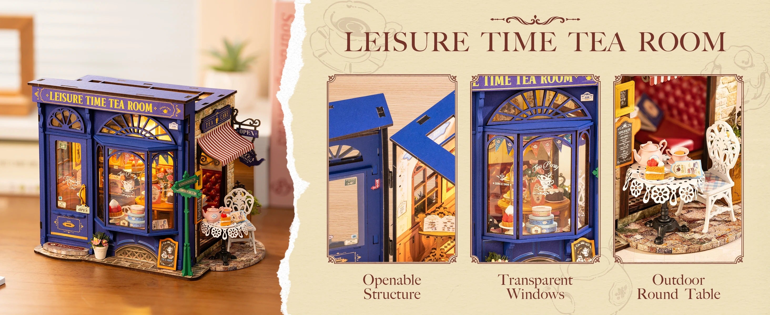 Rolife Leisure Time Tea Room DIY Miniature Dollhouse Kit Crafts Hobbies Amazing Gift for Women Children DG1