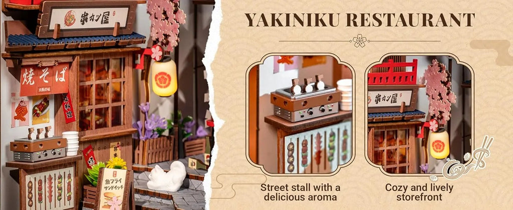 Sakura Wine Alley DIY Booknook with Lights DIY Miniature Dolls House Kit 3D Wooden Puzzle Bookend Bookshelf Decor Gift