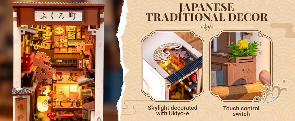 Sakura Wine Alley DIY Booknook with Lights DIY Miniature Dolls House Kit 3D Wooden Puzzle Bookend Bookshelf Decor Gift