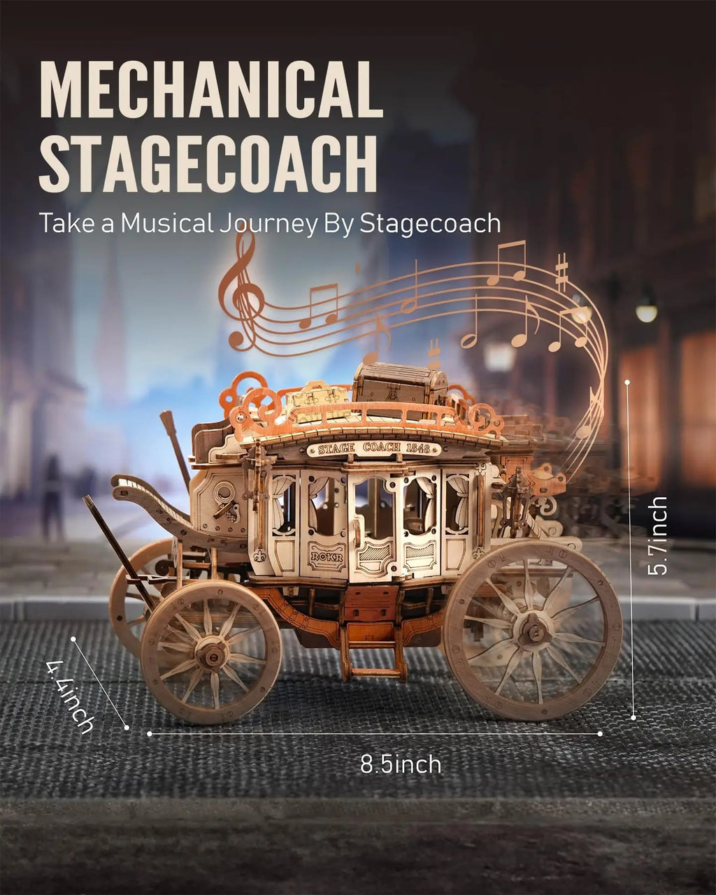 Stagecoach Music Box 3D wooden puzzle for Adults Birthday Anniversary Day Gift Hobby STEM Kits Model Easy to Build