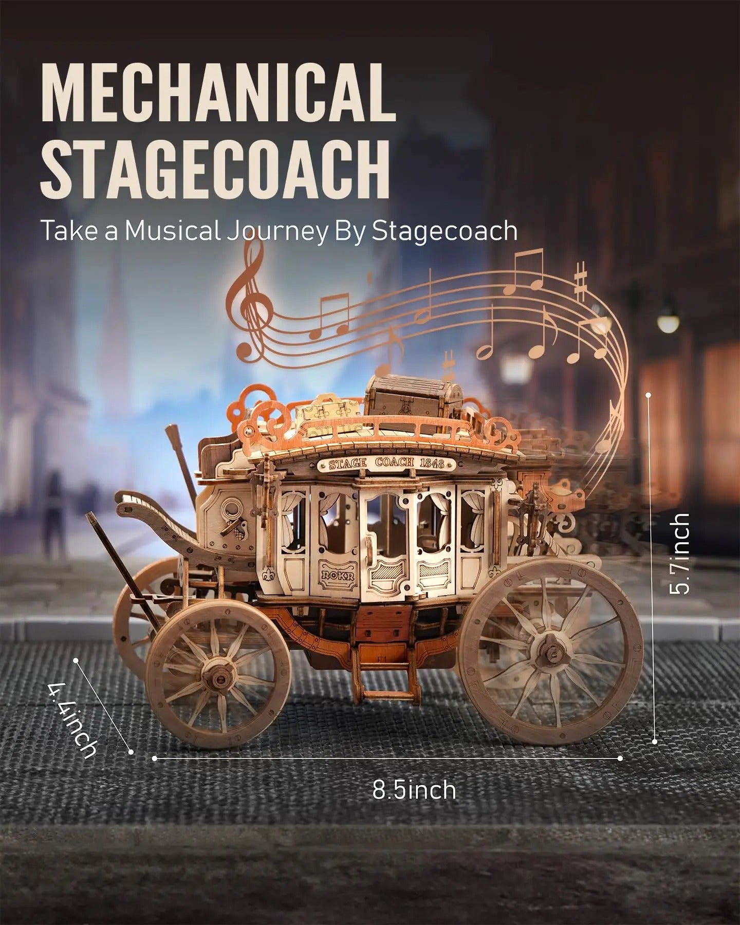 Stagecoach Music Box 3D wooden puzzle for Adults Birthday Anniversary Day Gift Hobby STEM Kits Model Easy to Build